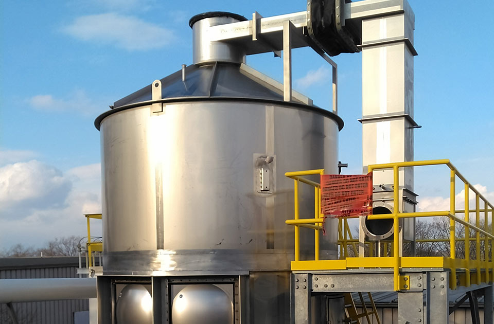 An exterior image of a spray drying system installed and functional